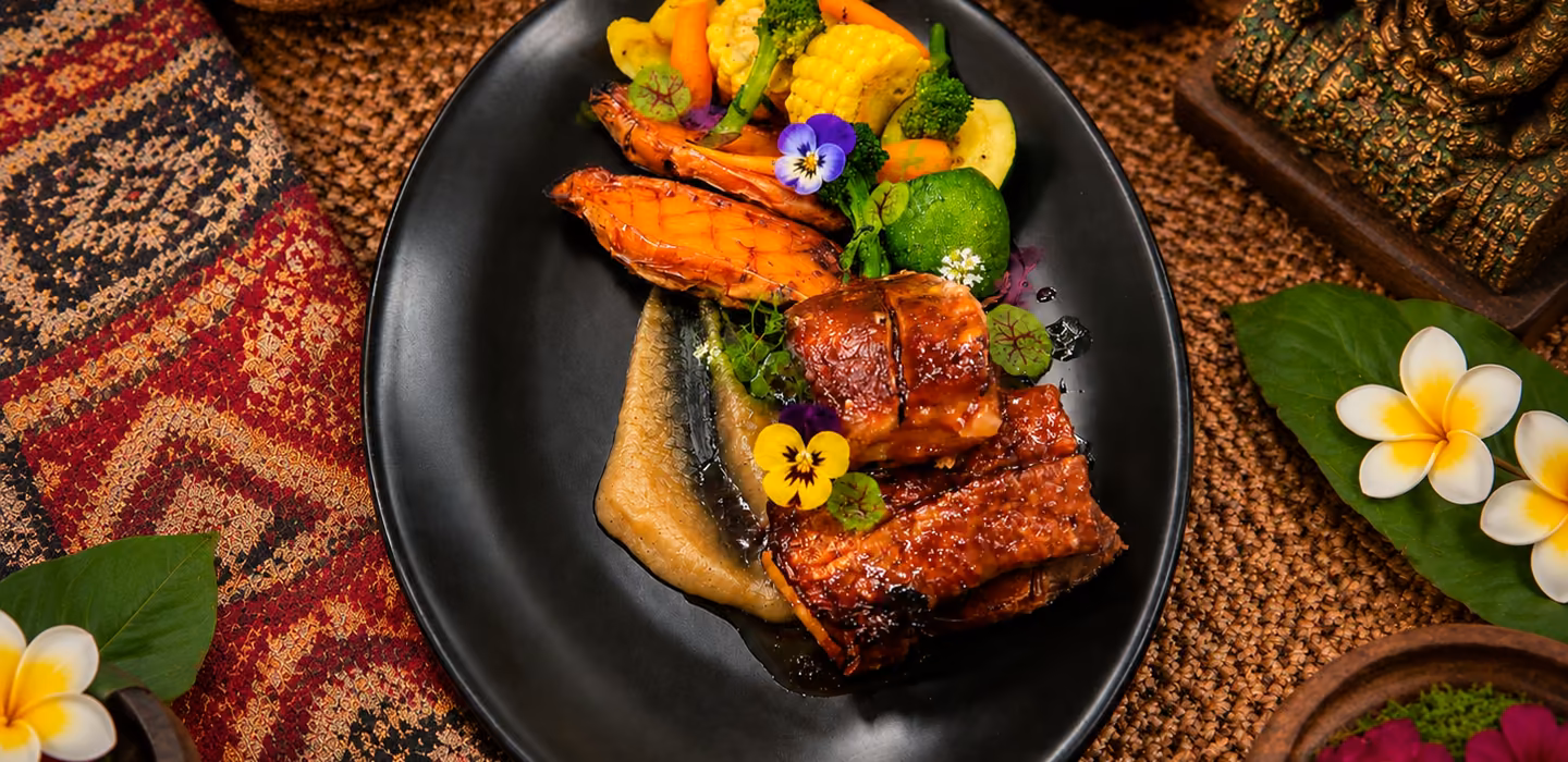 Balinese pork belly, plated